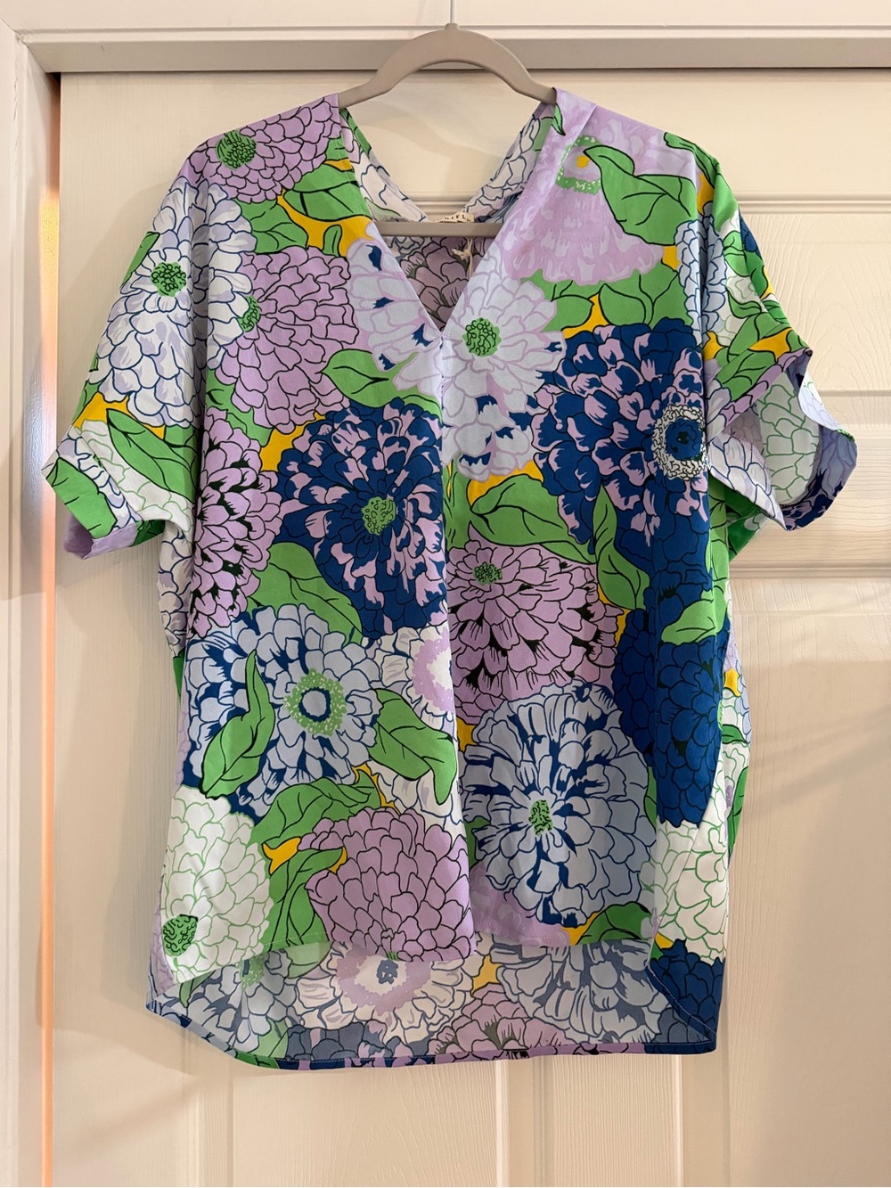 JODIFL Floral V-Neck Short Sleeve Blouse in Lavender, Navy, Green, White, Yellow